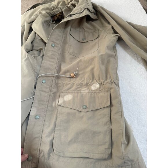 VTG Eddie Bauer Safari Jacket Coat Mens L Draw String Mock Collar Tan Mid-length - Picture 9 of 14